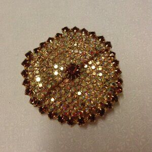 BROWN RHINESTONE BROOCH, Two Tone Pin, Costume Jewelry, 1950s, Mid Century